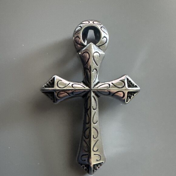 Mens Large Silver Ankh Cross Symbol Of Life Stainless Steel Pendant Necklace - Picture 1 of 6